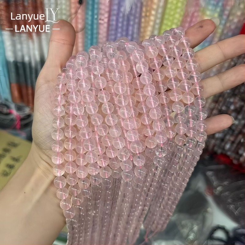 Természetes rózsaszín kristály gömbölyű gyöngyök, 6 mm, szabadon fűzhető DIY ékszerekhez – karkötők és nyakláncok