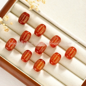 Yiwen gravírozott achát gyöngyök – Öt Gazdagság Istene motívum, kerek gyöngyök, Yiwen márka, 2025 ősz