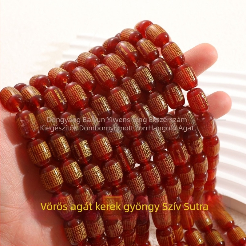 Yiwen gravírozott achát gyöngyök – Öt Gazdagság Istene motívum, kerek gyöngyök, Yiwen márka, 2025 ősz