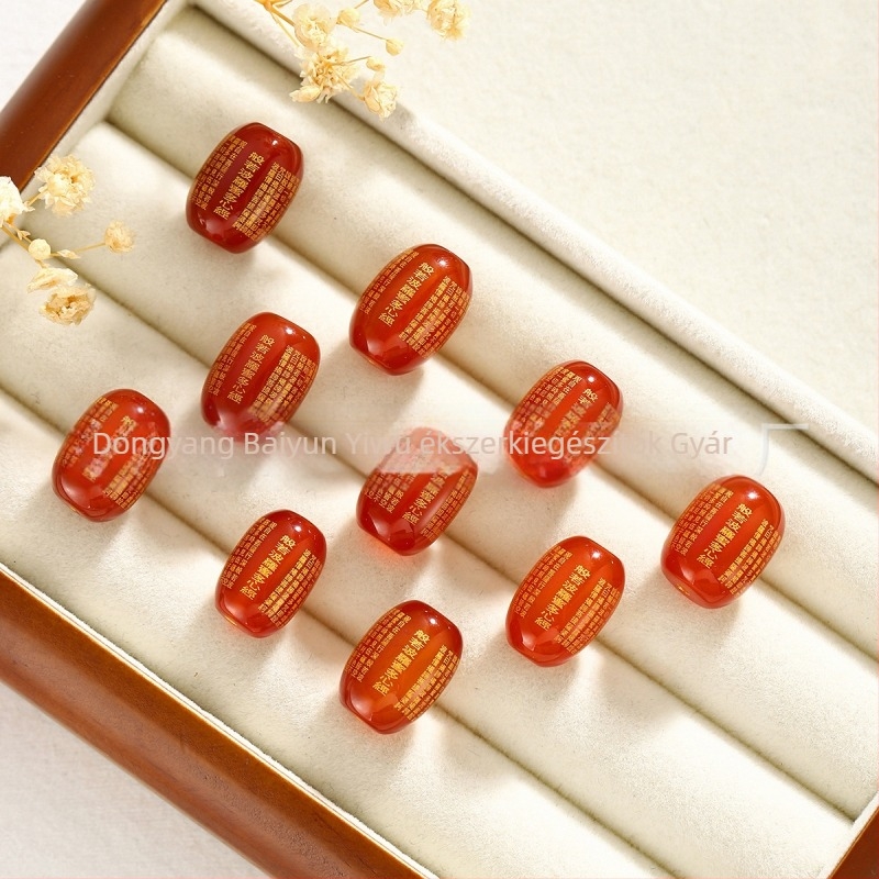 Yiwen gravírozott achát gyöngyök – Öt Gazdagság Istene motívum, kerek gyöngyök, Yiwen márka, 2025 ősz