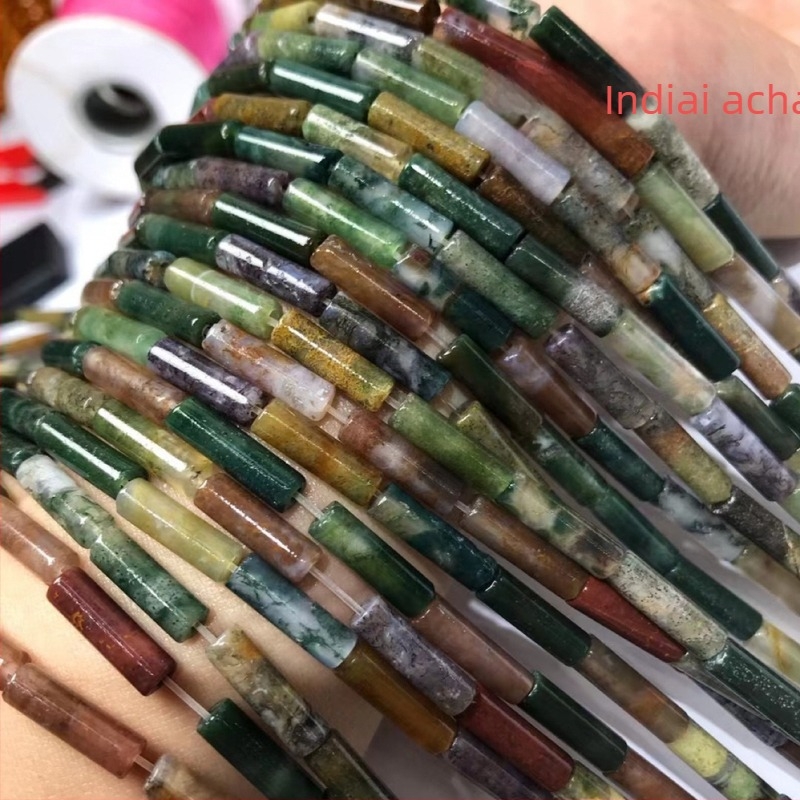 Lazán fűzhető Jade hengeres csőgyöngyök — megcsiszolt és polírozott, nemzeti stílus, irodalmi-művészi retró