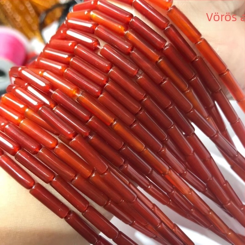 Lazán fűzhető Jade hengeres csőgyöngyök — megcsiszolt és polírozott, nemzeti stílus, irodalmi-művészi retró