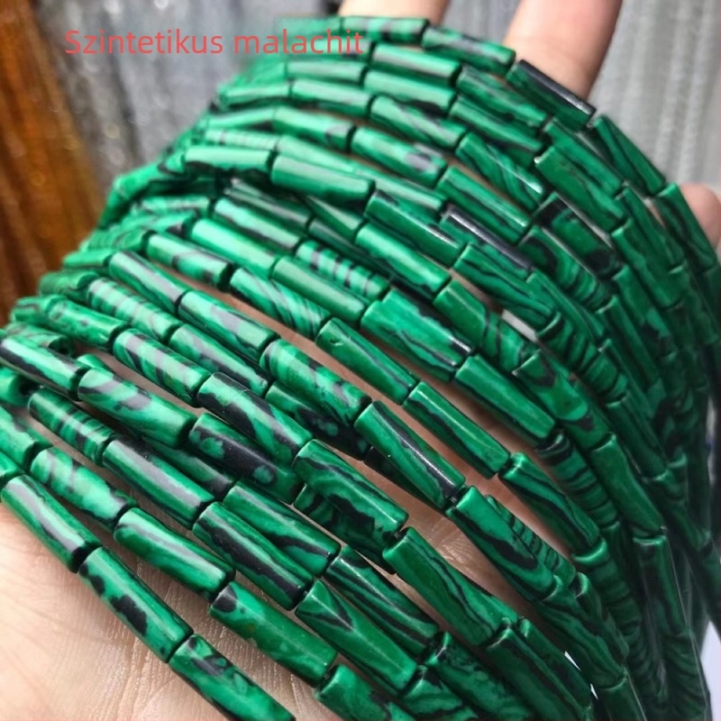 Lazán fűzhető Jade hengeres csőgyöngyök — megcsiszolt és polírozott, nemzeti stílus, irodalmi-művészi retró