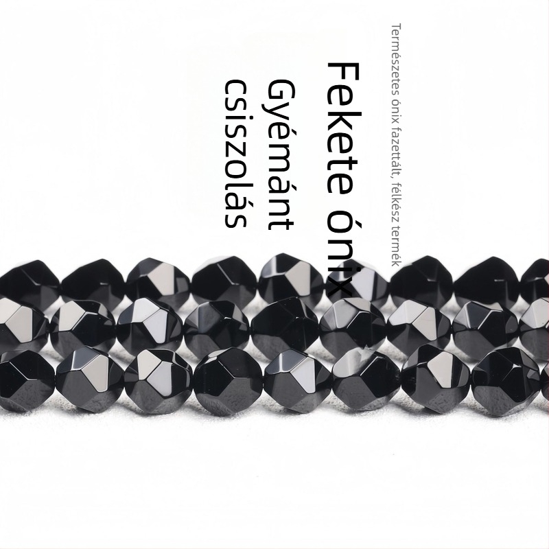 Fekete achát facettált gyöngyök, 10 mm, DIY ékszer alkatrészek, kiváló minőség
