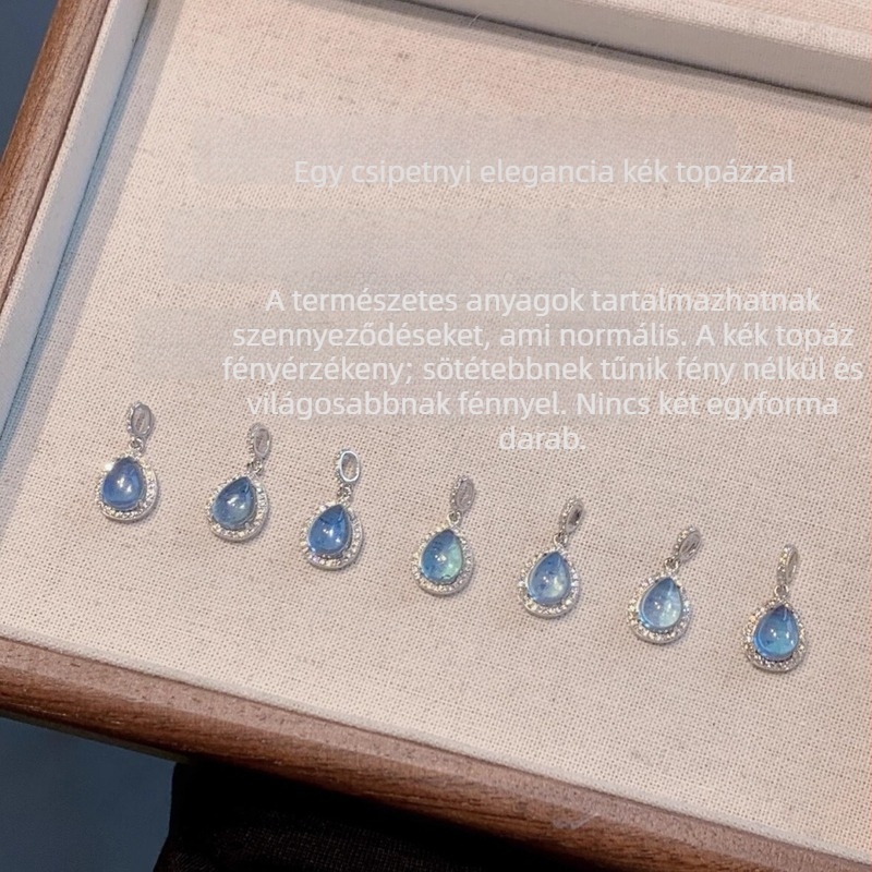 Mermaid Tears nyaklánc természetes akvamarinnal és ezüst 925, kék könnycsepp medál, állítható hosszúság 41–50 cm