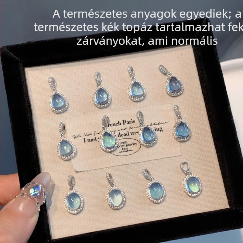 Mermaid Tears nyaklánc természetes akvamarinnal és ezüst 925, kék könnycsepp medál, állítható hosszúság 41–50 cm