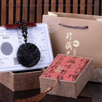 A taoista medálos nyaklánc természetes obszidánból, eredeti dizájn, Yin-Yang Bagua motívum, sárkány és phoenix szimbólumok – Century Tang Dynasty márka