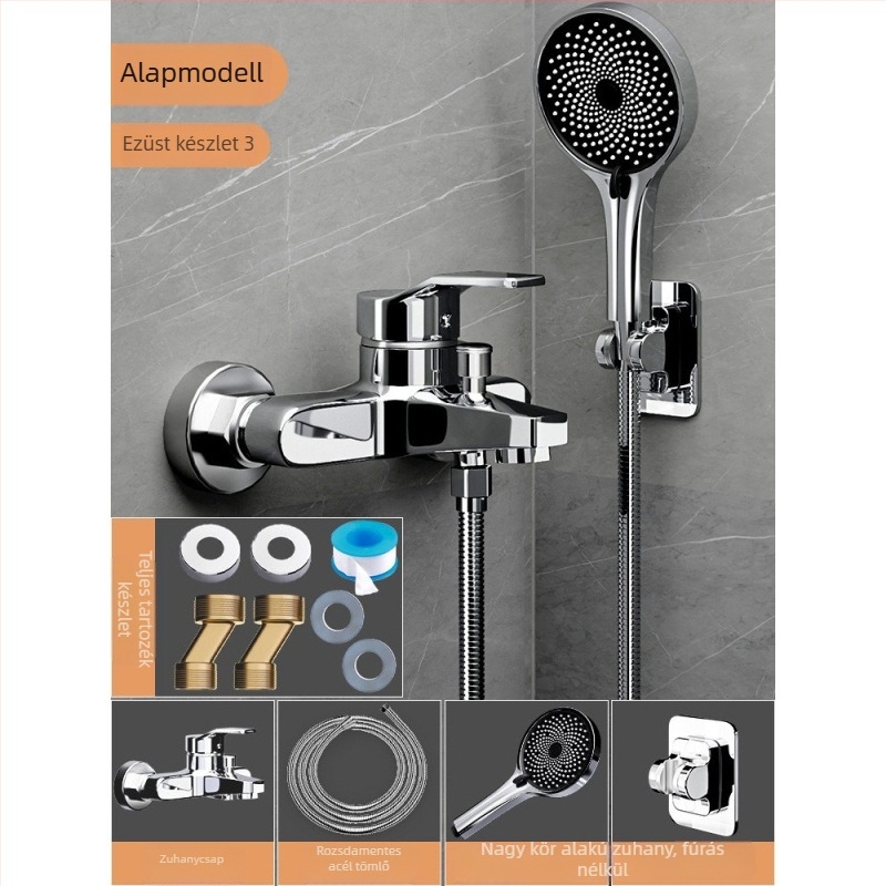 Réz zuhanykészlet falba épített, modell 85-1, 1,6 MPa, eső és buborék funkciók, kerek zuhanyfej, modern minimalista stílus