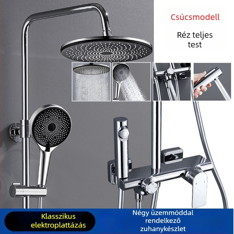 Réz zuhanykészlet falba épített, modell 85-1, 1,6 MPa, eső és buborék funkciók, kerek zuhanyfej, modern minimalista stílus