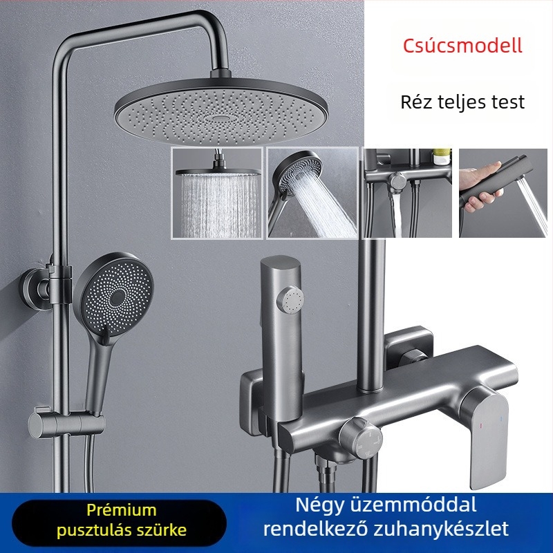 Réz zuhanykészlet falba épített, modell 85-1, 1,6 MPa, eső és buborék funkciók, kerek zuhanyfej, modern minimalista stílus