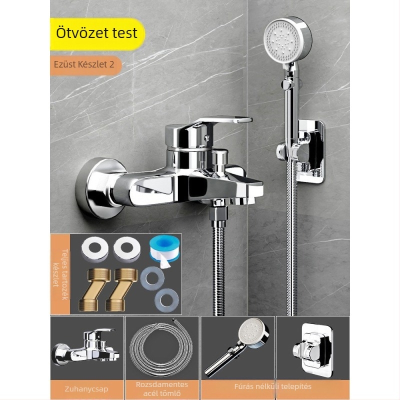 Réz zuhanykészlet falba épített, modell 85-1, 1,6 MPa, eső és buborék funkciók, kerek zuhanyfej, modern minimalista stílus