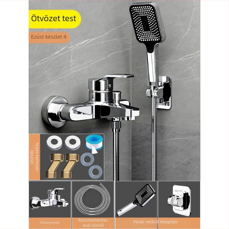 Réz zuhanykészlet falba épített, modell 85-1, 1,6 MPa, eső és buborék funkciók, kerek zuhanyfej, modern minimalista stílus