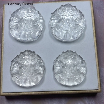 Nyaklánc róka-lótusz gravírozott medállal, fehér kristály, Century Jewelry