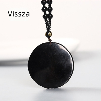 Obszidián nyaklánc Yin-Yang medállal, polírozott felület, antik-stílus, márka Super God Jewelry