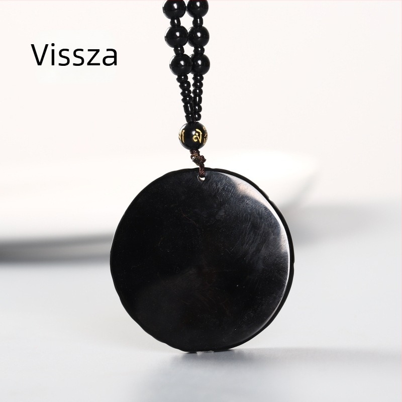 Obszidián nyaklánc Yin-Yang medállal, polírozott felület, antik-stílus, márka Super God Jewelry