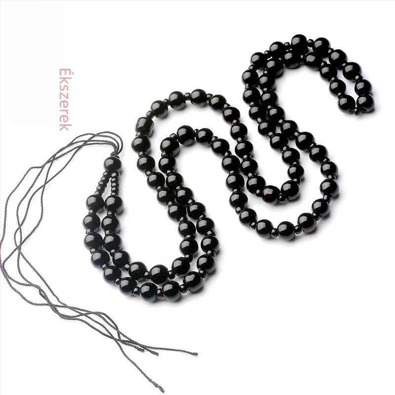 Obszidián nyaklánc Yin-Yang medállal, polírozott felület, antik-stílus, márka Super God Jewelry