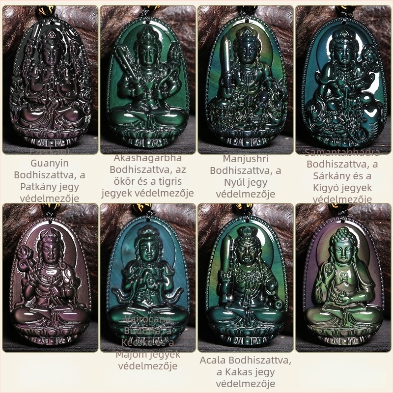 Szivárvány obszidián medál – személyes védő Buddha és nyolc védőisten