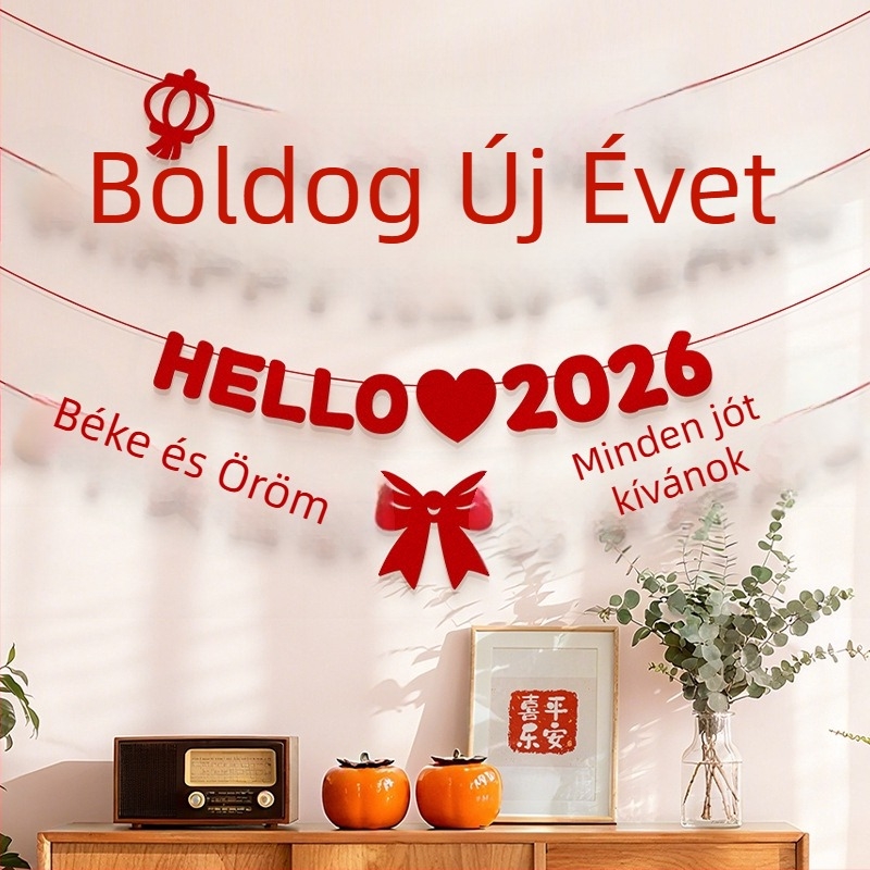 Tavaszi fesztivál dekoratív lobogóbanner, A Ló éve jelenet, rajzfilm stílus, halter rope, flanel anyag, Zifan márka