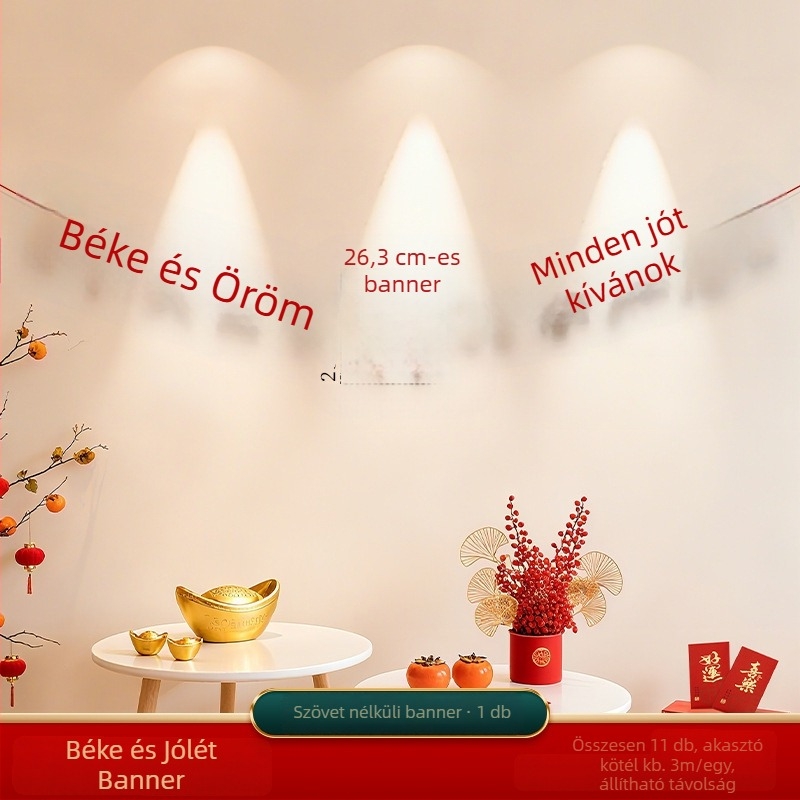 Tavaszi fesztivál dekoratív lobogóbanner, A Ló éve jelenet, rajzfilm stílus, halter rope, flanel anyag, Zifan márka