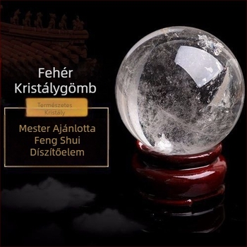 Természetes fehér kristály golyó dísz – polírozott kristálykő, otthon és iroda dekoráció, ajándék