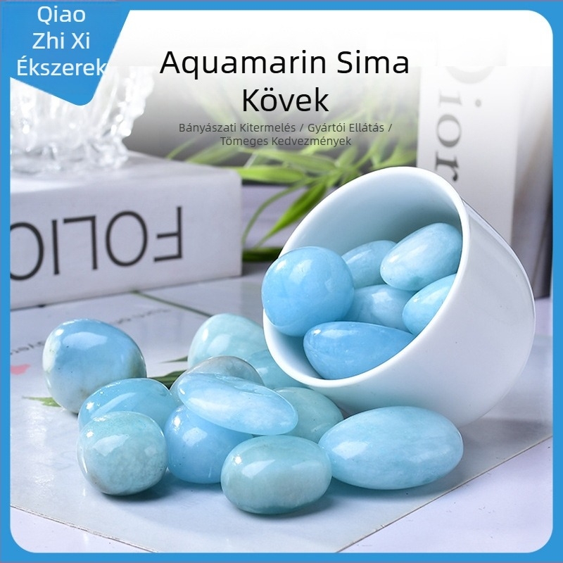 Akvamarin gördülő kő – természetes diffúzor kő, demagnetizáló kristály dekoráció akváriumhoz, kék