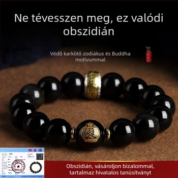 Obszidián zodiákus Buddha kéz-gyöngy karkötő — Márka 3q, Eredet Guangzhou, Tavasz 2025