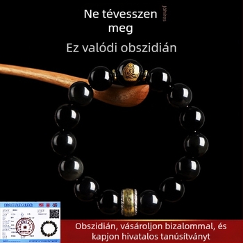 Obszidián zodiákus Buddha kéz-gyöngy karkötő — Márka 3q, Eredet Guangzhou, Tavasz 2025
