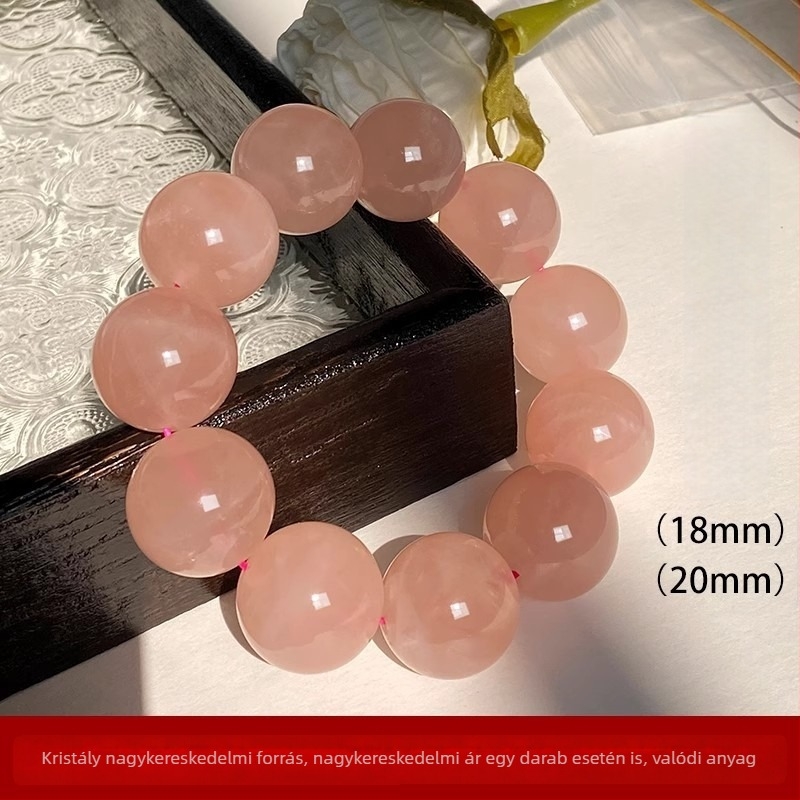 Természetes grapefruit-rozé kristály karkötő 20 mm-es nagy gyöngyökkel, női egyszálas DIY ékszer, ajándék barátnőnek