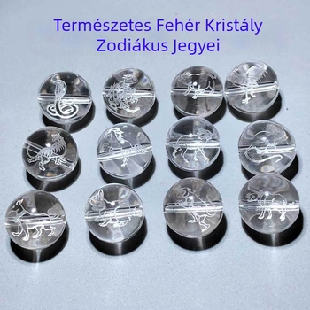 Fehér kristály zodiákus – szabad gyöngyök karkötőhöz, DIY ékszer alkatrész, faragott