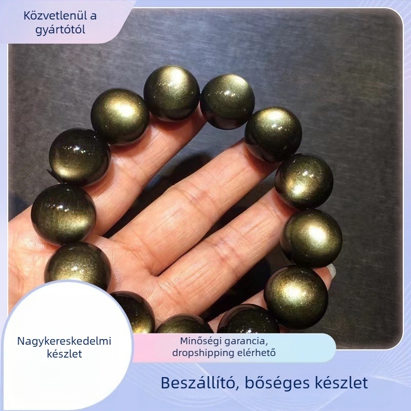 Obszidián karkötő, polírozott felület, geometriás dizájn, uniszex