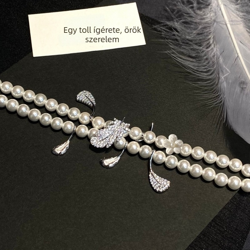 Tollas karkötő holdfényes cirkóniával, kétsoros kialakítás, könnyű luxus, elegáns ajándék