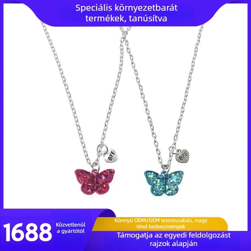 Gyermekeknek szóló pillangó nyaklánc - ötvözet, egyszerű stílus, pillangó motívum, önálló csomagolás, 6–10 és 10+ éveseknek.