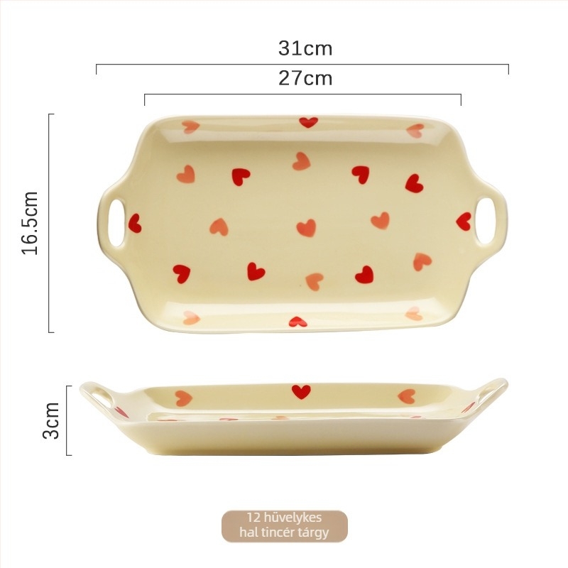 Porcelán tálakészlet Love mintával, aláglazúros szín, szabálytalan alak, mikrohullámú sütőben használható, modern minimalista stílus