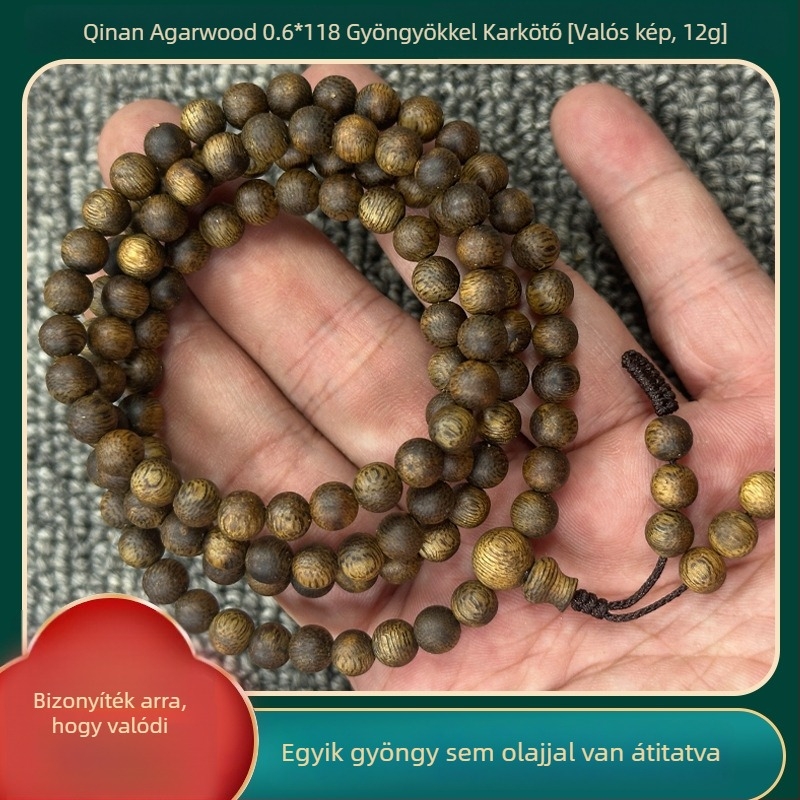 Agarfa gyöngyös karkötő Buddha gyöngyökkel | kínai stílus, fényes kivitel, ajándék személyes, nyári 2024 kiadás