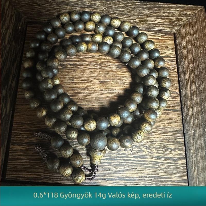 Agarfa gyöngyös karkötő Buddha gyöngyökkel | kínai stílus, fényes kivitel, ajándék személyes, nyári 2024 kiadás