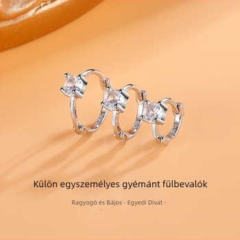 Egyszemű gyémánt négyágú fülbevaló nőknek, réz anyagból, cirkónium bevonattal, univerzális stílus