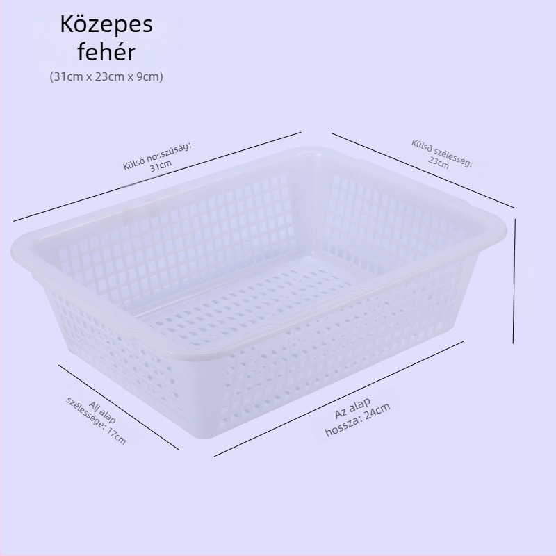 Tárolókosár, vastagított műanyag, téglalap alakú lefolyónyílásokkal (Modell: P8011, Anyag: Műanyag, Stílus: Modern egyszerűség)