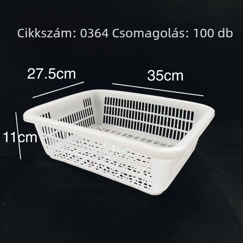 Műanyag tárolókosár négyzetes szitával és lefolyó funkcióval, modell 0361, PE anyag