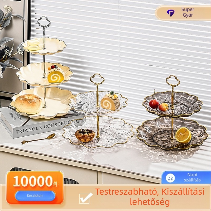 Műanyag gyümölcstál aranyszegéllyel, vízhullám mintázat, nordic-európai stílus