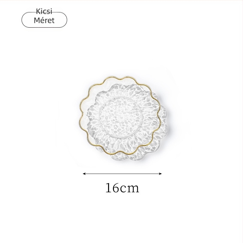 Műanyag gyümölcstál aranyszegéllyel, vízhullám mintázat, nordic-európai stílus