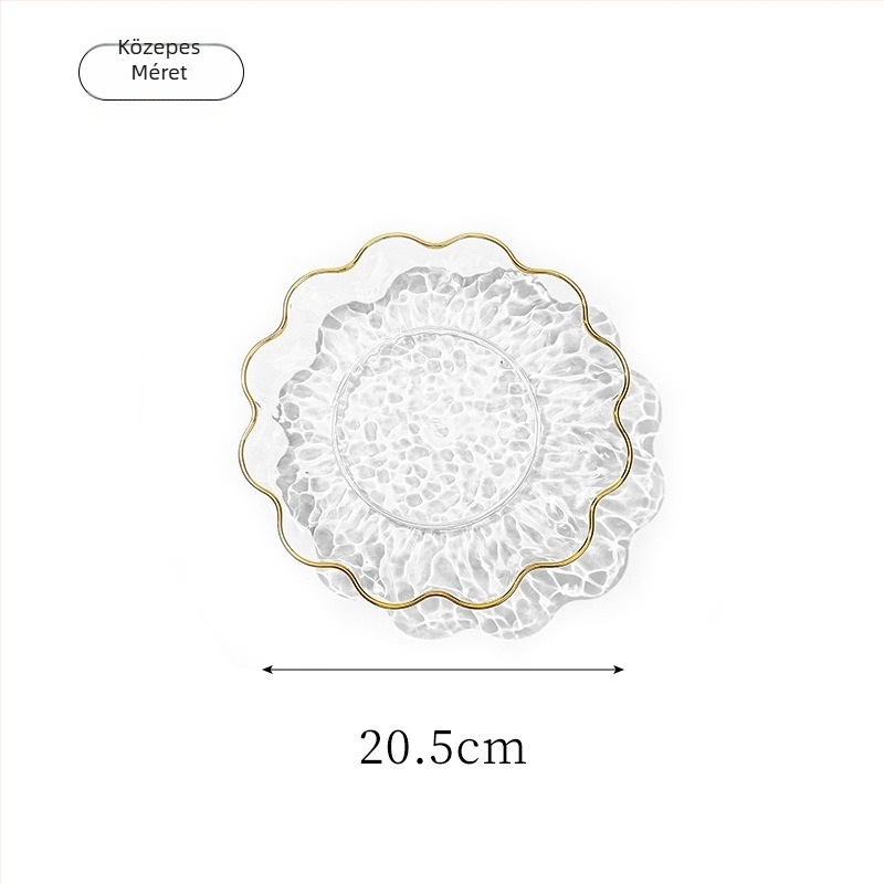 Műanyag gyümölcstál aranyszegéllyel, vízhullám mintázat, nordic-európai stílus