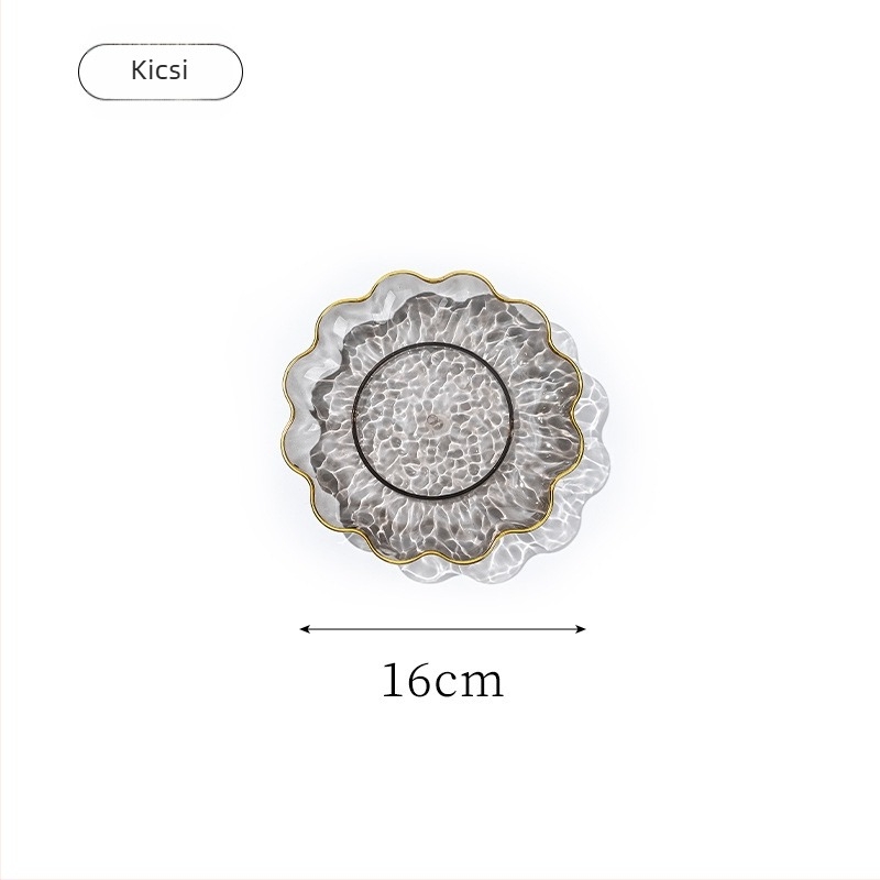 Műanyag gyümölcstál aranyszegéllyel, vízhullám mintázat, nordic-európai stílus