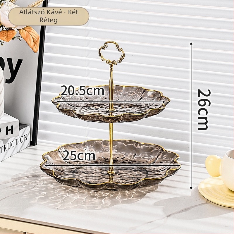 Műanyag gyümölcstál aranyszegéllyel, vízhullám mintázat, nordic-európai stílus