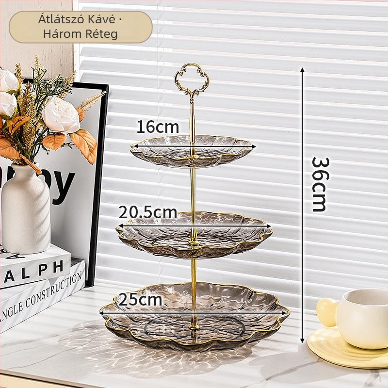 Műanyag gyümölcstál aranyszegéllyel, vízhullám mintázat, nordic-európai stílus