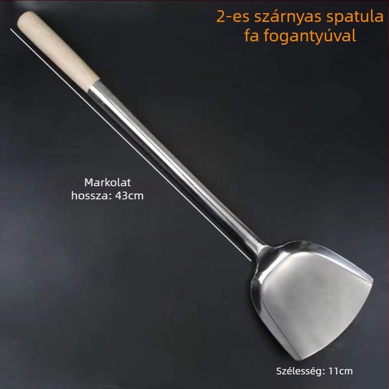 Decai rozsdamentes acél wok spatula, fa nyéllel, égésgátló funkció, modern egyszerű stílus