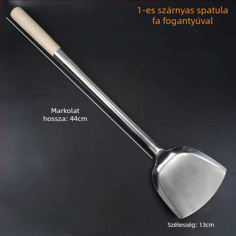 Decai rozsdamentes acél wok spatula, fa nyéllel, égésgátló funkció, modern egyszerű stílus