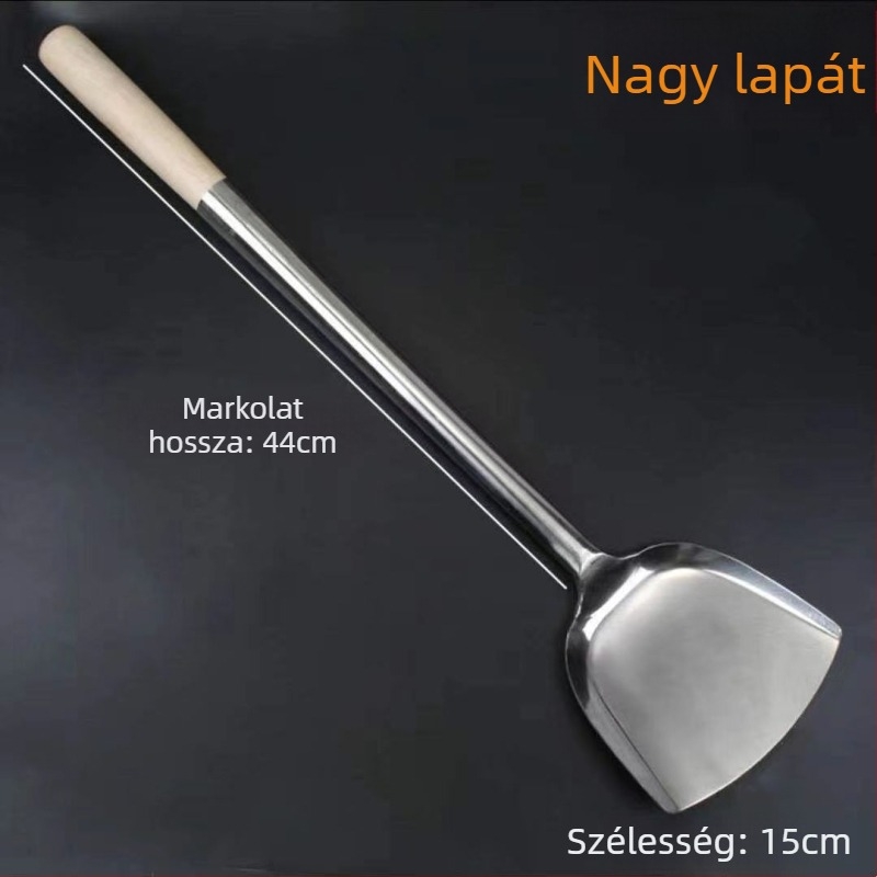 Decai rozsdamentes acél wok spatula, fa nyéllel, égésgátló funkció, modern egyszerű stílus