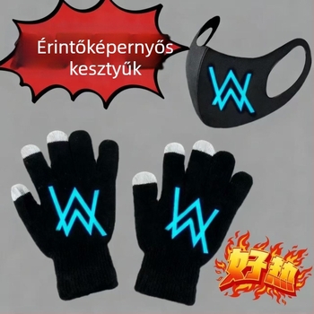 Kötött gyerekeknek szánt osztott ujjas kesztyű Cartoon mintával, világító, melegen tart ősz-télre, 13 éveseknek