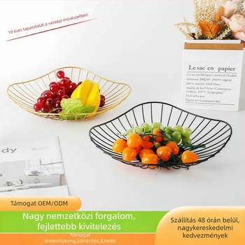 Vasból készült szabálytalan alakú gyümölcskosár konyhához és nappaliba, vízelvezető és tároló funkció, világos luxus retro stílus