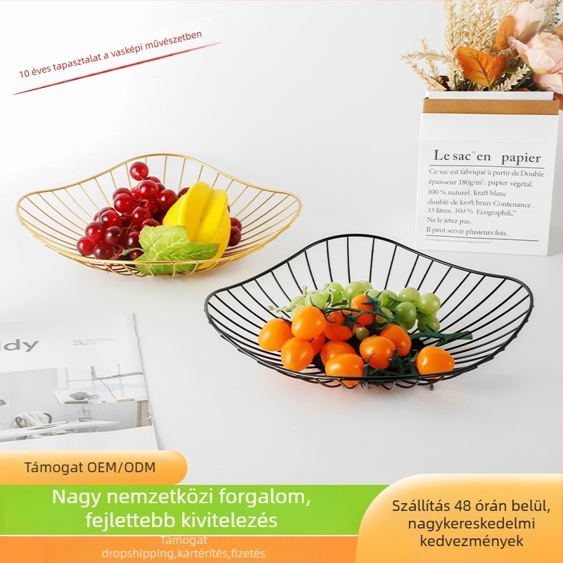 Vasból készült szabálytalan alakú gyümölcskosár konyhához és nappaliba, vízelvezető és tároló funkció, világos luxus retro stílus